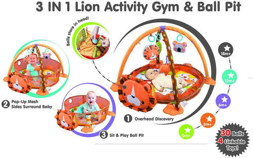 3 in 1 Baby Activity Gym and Ball Pit Play Mat, Lion