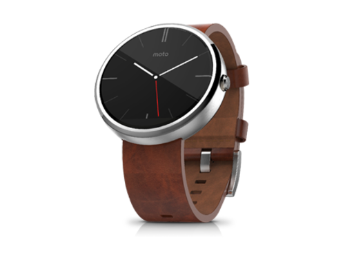 MOTO 360 - Light Metal with Cognac Leather