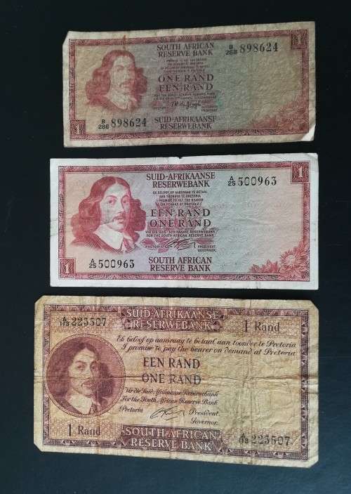 S. A. Bank Note : ONE RAND / EEN RAND : G Rissik (1x Small, 1x Medium and 1x Large Note)