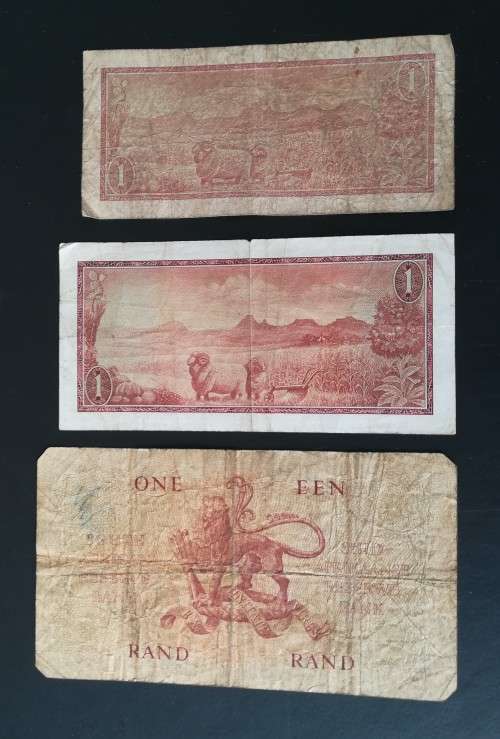 S. A. Bank Note : ONE RAND / EEN RAND : G Rissik (1x Small, 1x Medium and 1x Large Note)