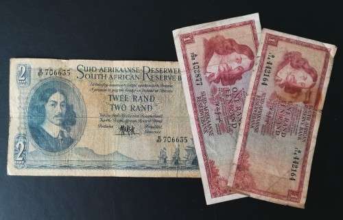 S. A. Bank Note : TWO RAND / TWEE RAND : G Rissik (+ 2 times ONE RAND / EEN RAND)