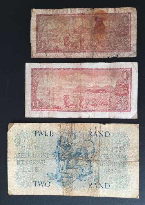 S. A. Bank Note : TWO RAND / TWEE RAND : G Rissik (+ 2 times ONE RAND / EEN RAND)