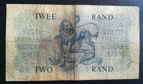 S. A. Bank Note : TWO RAND / TWEE RAND : G. RISSIK (B187-066460)