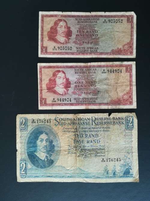 S. A. Bank Note : TWO RAND / TWEE RAND : G Rissik (+ 2 times ONE RAND / EEN RAND)