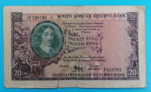 S. A. Bank Note :TWENTY RAND / TWINTIG RAND : MH de Kock (D1-358785)