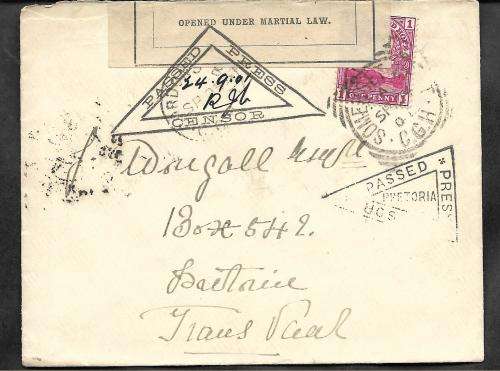 1901 BOER WAR COVERS- OPENED UNDER MARTIAL LAW