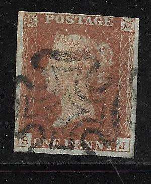 GREAT BRITAIN  2 x 1d  RED  MALTESE CROSS CANCEL  NO. 4/7