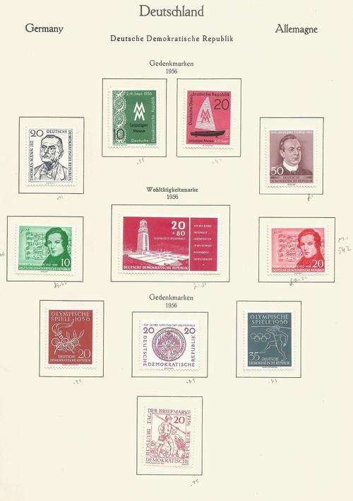DDR 1956 MINT STAMPS ON PAGE(2)