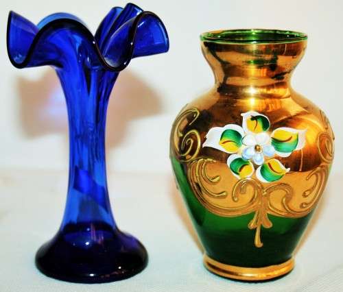 *GLASS ART* TWO UNUSUAL VINTAGE GLASS VASES !