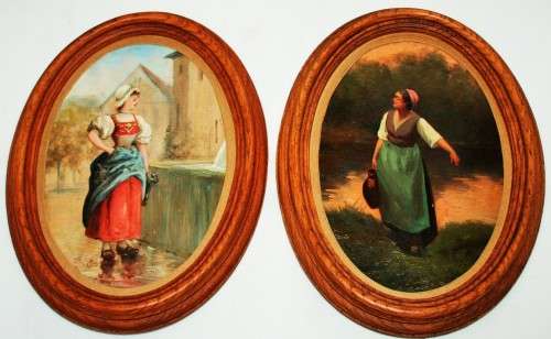 *VICTORIAN *PAIR OF EARLY 1800'S ANTIQUE VICTORIAN FRAMED OIL ON BOARD PAINTING !