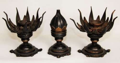 *INDIAN*WOW ! SET OF THREE OLD MECHANICAL BRONZE INDIAN LOTUS FLOWER INCENSE BURNERS - SUPER WOW !!!