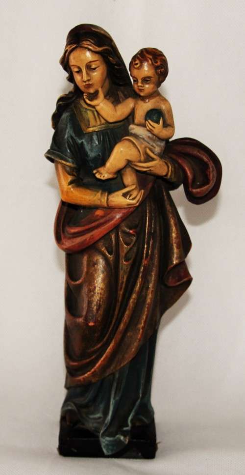 *RELIGIOUS*LARGE OLD HAND PAINTED RELIGIOUS ICON STATUE OF MADONNA AND INFANT JESUS - WOW !