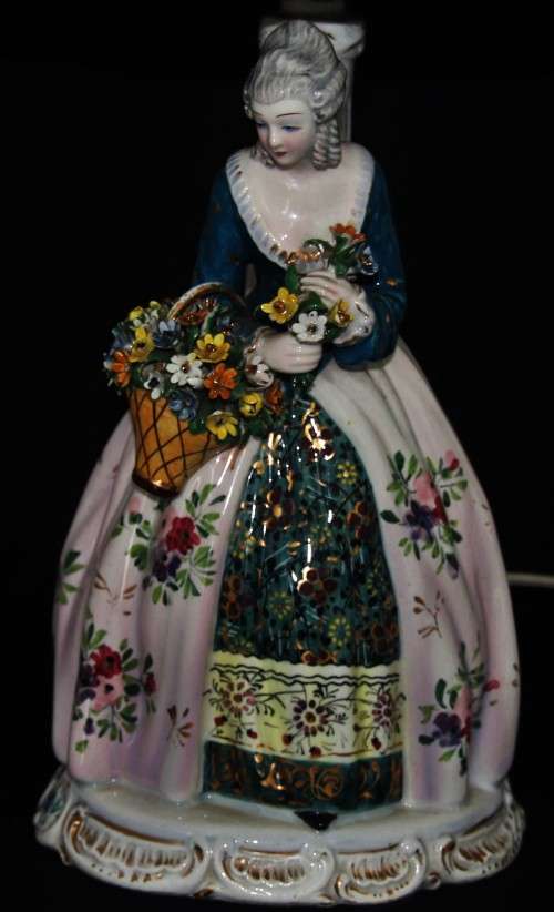 *ITALIAN*BEAUTIFUL LARGE ITALIAN PORCELAIN LAMP IN AND SHADE