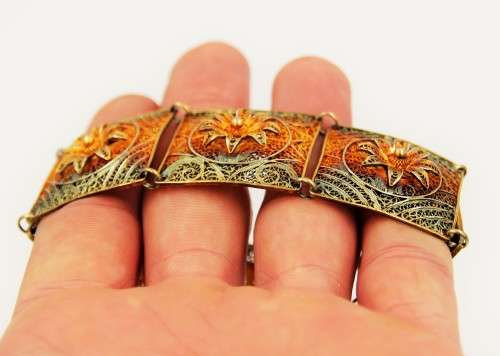 *FILIGREE*WOW ! STUNNING ANTIQUE STERLING SILVER FILIGREE BRACELET