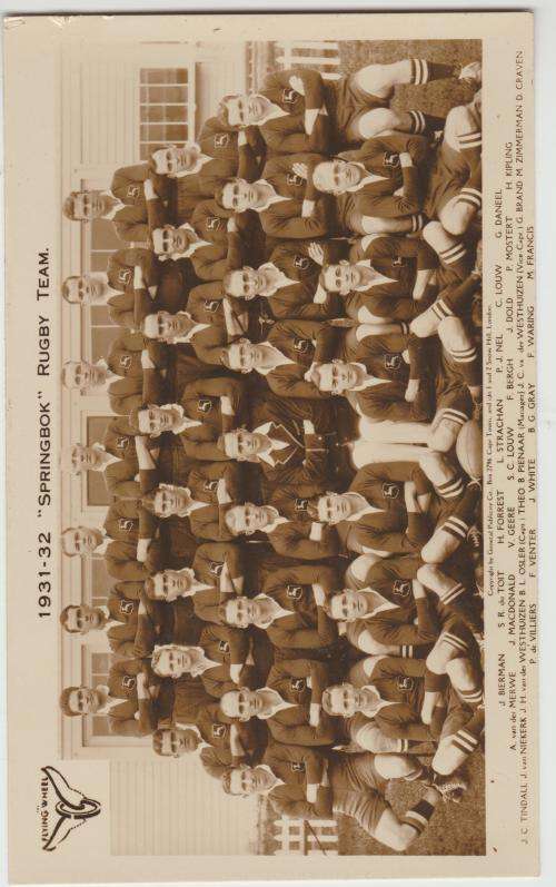 Post Card 1931-32 Springbok Rugby team