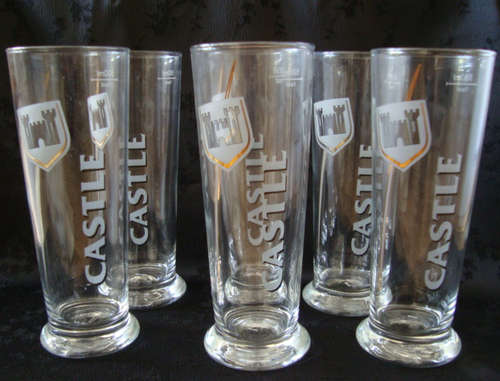 CASTLE LAGER DRAUGHT GLASSES 500ml.....CASTLE LOGO ETCHED IN BOTTOM