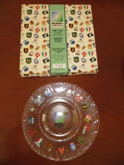 RUGBY WORLD CUP 1995 HANDMADE GLASS SERVING PLATTER (Including Original Box)