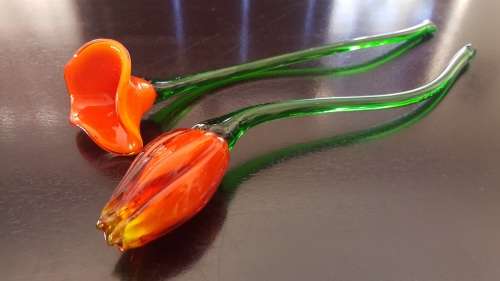 Murano Art Glass Bright Orange Flowers