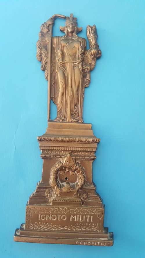 Vintage Brass Relief of Athene, Ignoto Militi DEPOSITAIO Wall Plague