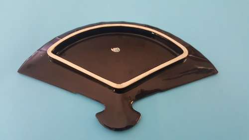 LARGE BEAUTIFUL JAPANESE FLOWER CART PORCELAIN FAN TRINKET DISH