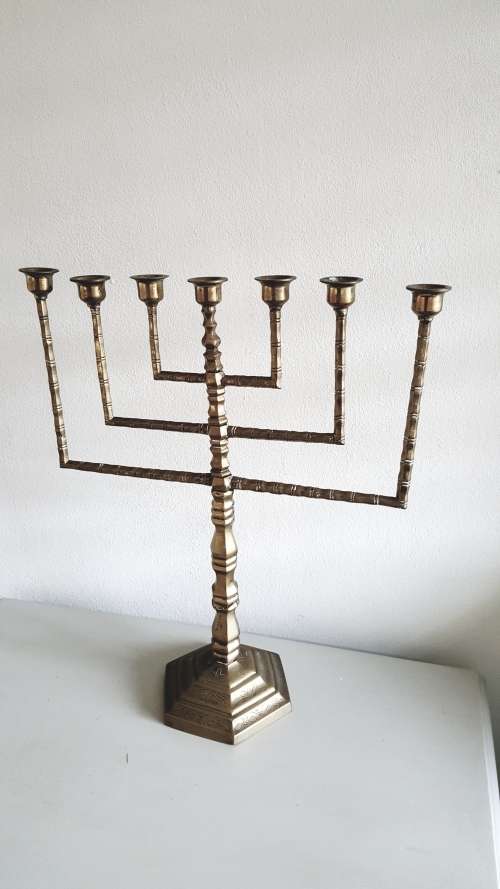 LARGE Vintage Hanukkah Menorah Jewish Brass Chanukah Candle Holder/Candelabra
