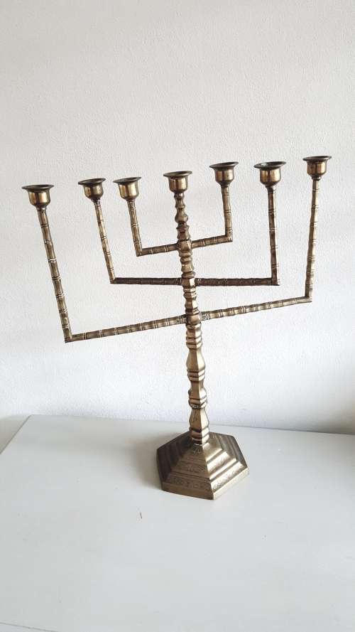 LARGE Vintage Hanukkah Menorah Jewish Brass Chanukah Candle Holder/Candelabra