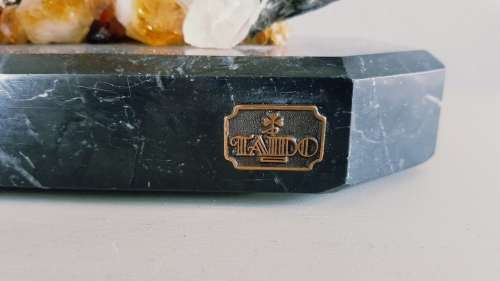 BEAUTIFUL PEWTER HORSE MARBLE AND CRYSTAL/GEMSTONE MANTEL CLOCK