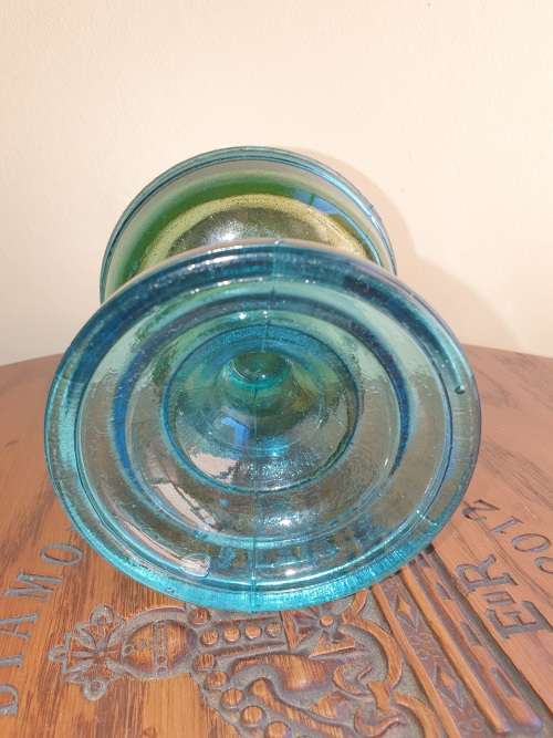 Vintage Blue Glass paraffin Oil Lamp made in Hong Kong