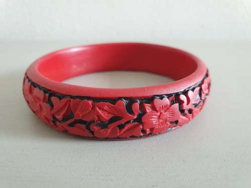 Chinese Carved Red Lacquer Cinnabar Bangle Bracelet
