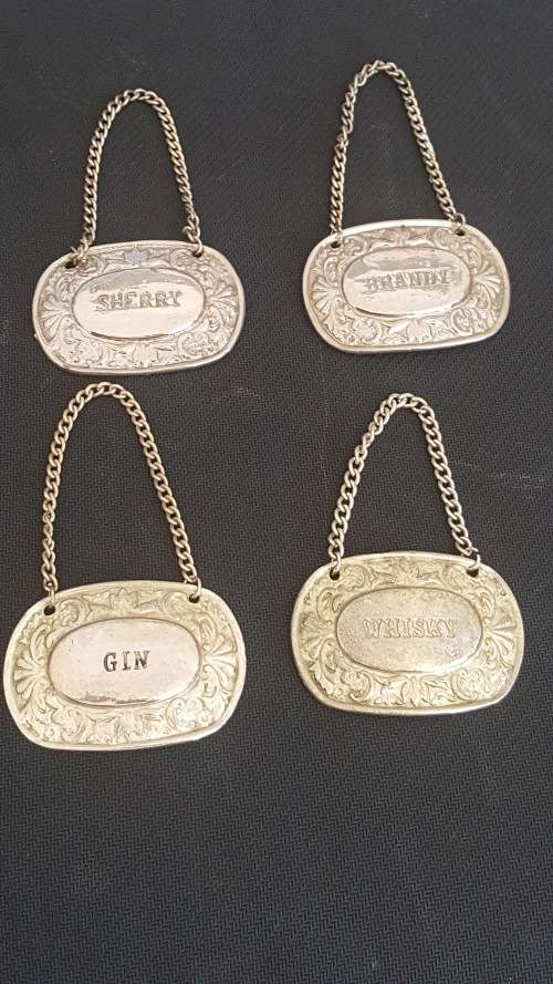 Vintage collection of Silver Plated Decanter labels (whiskey/gin/sherry/brandy)