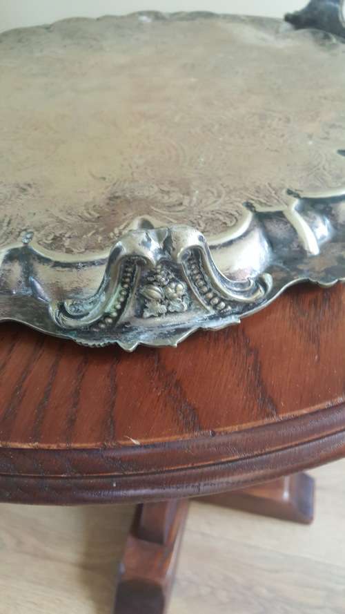 BEAUTIFUL ANTIQUE ROSE DETAIL 3 LEGGED HEAVY EPNS 4742 SILVER TRAY