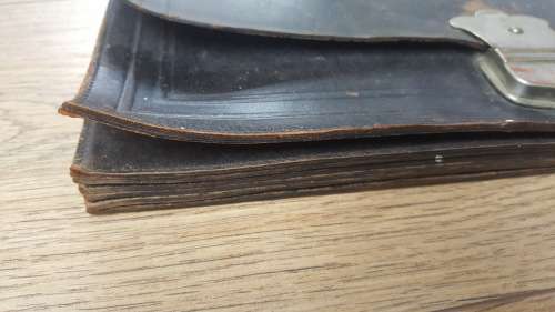 ANTIQUE GENUINE LEATHER GERMAN DOCUMENT HAND HELD BAG WITH SILVER BUCKLE