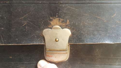 ANTIQUE GENUINE LEATHER GERMAN DOCUMENT HAND HELD BAG WITH SILVER BUCKLE