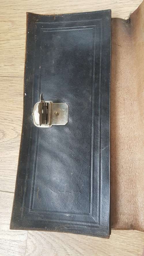ANTIQUE GENUINE LEATHER GERMAN DOCUMENT HAND HELD BAG WITH SILVER BUCKLE