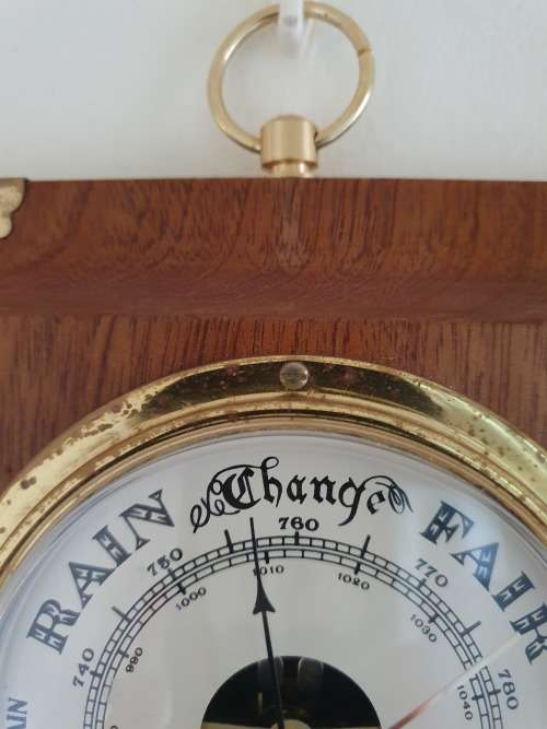 Vintage Thermometer & Hygrometer Brass Wooden Wall Plague (Made In France)