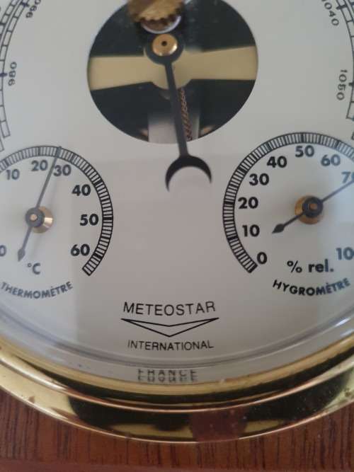 Vintage Thermometer & Hygrometer Brass Wooden Wall Plague (Made In France)