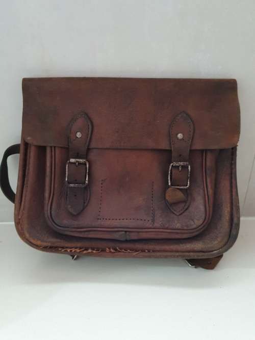 Antique leather school satchel back bag