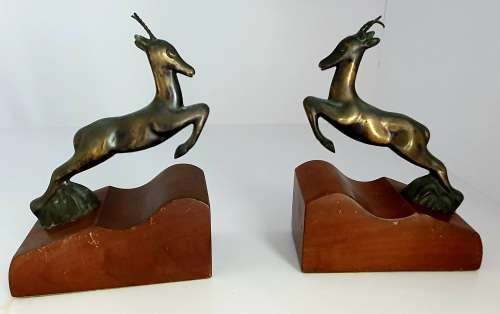 Vintage Deer Brass and wooden bookends