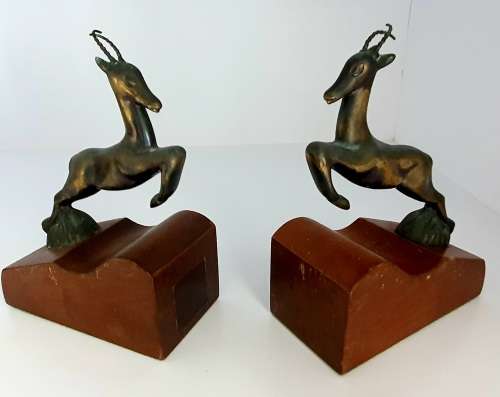 Vintage Deer Brass and wooden bookends