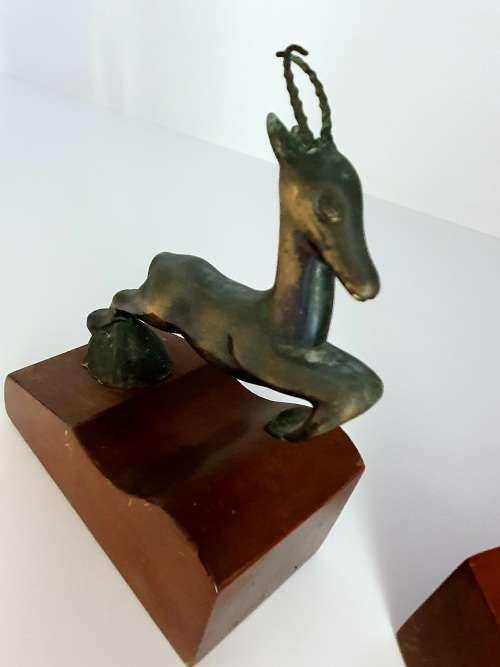 Vintage Deer Brass and wooden bookends