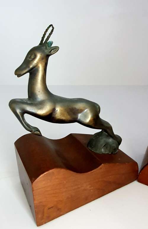 Vintage Deer Brass and wooden bookends