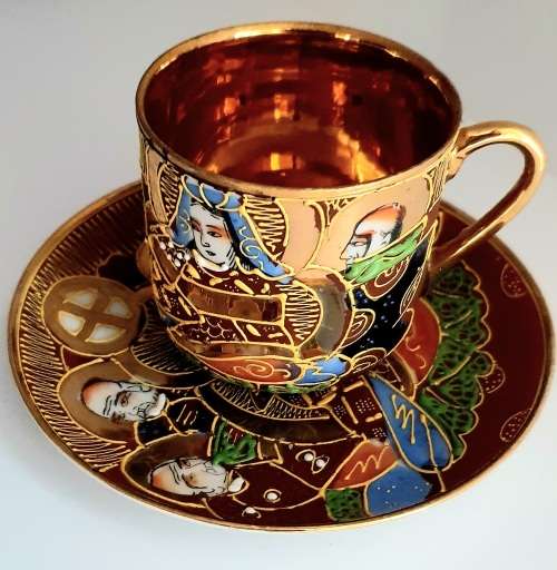 Handpainted Samurai tea cup and saucer duo Japan