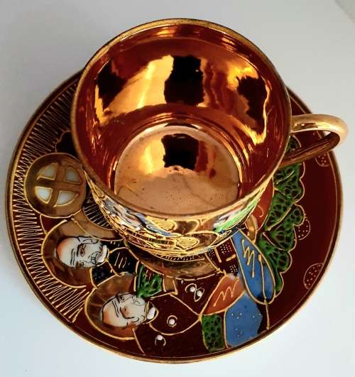 Handpainted Samurai tea cup and saucer duo Japan