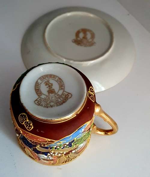 Handpainted Samurai tea cup and saucer duo Japan