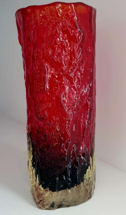 Vintage Retro Glass Ruby Red Bark Vase