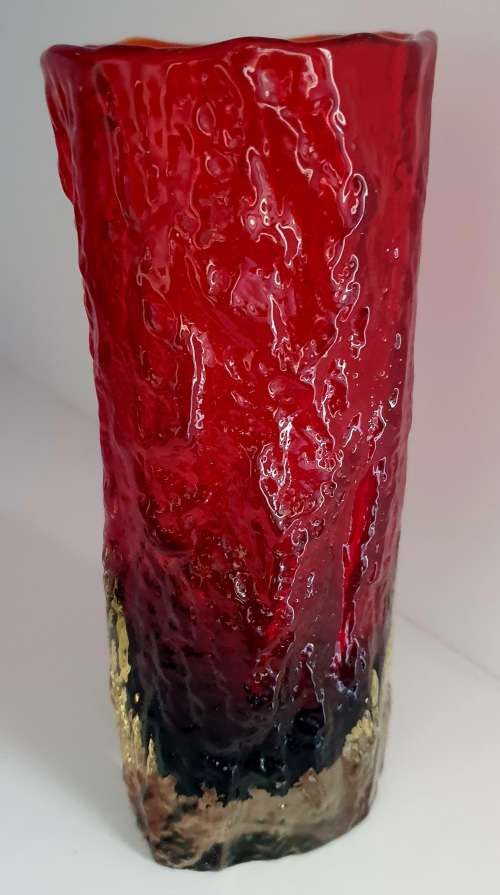 Vintage Retro Glass Ruby Red Bark Vase