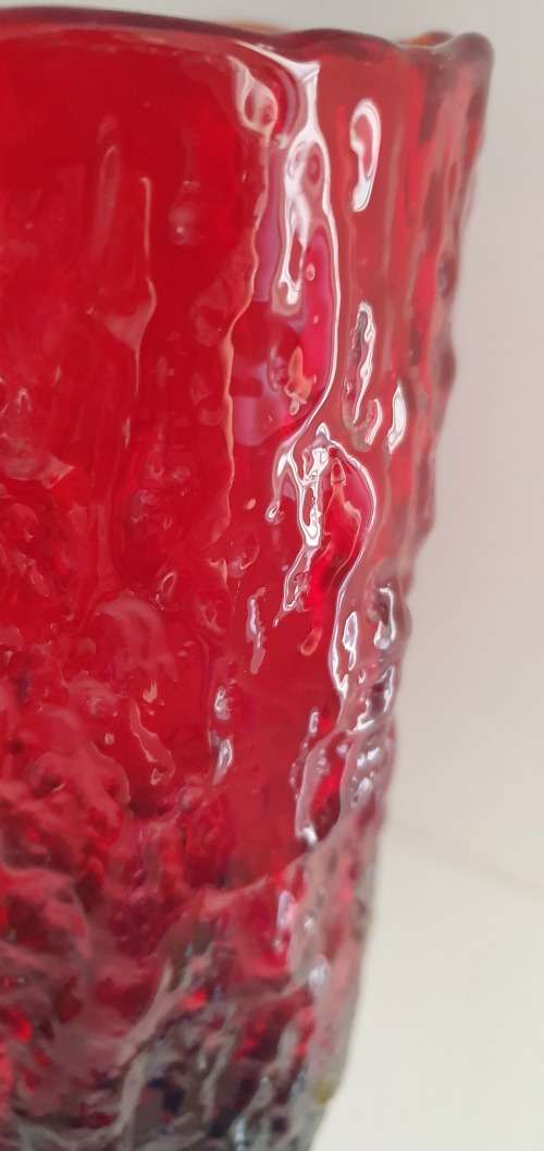 Vintage Retro Glass Ruby Red Bark Vase