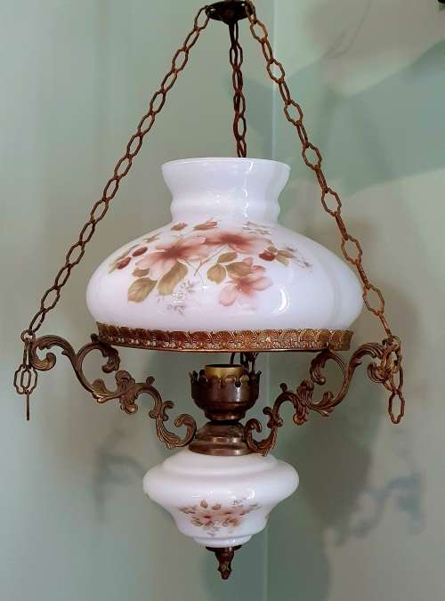 floral Handpainted brass and porcelain chandelier