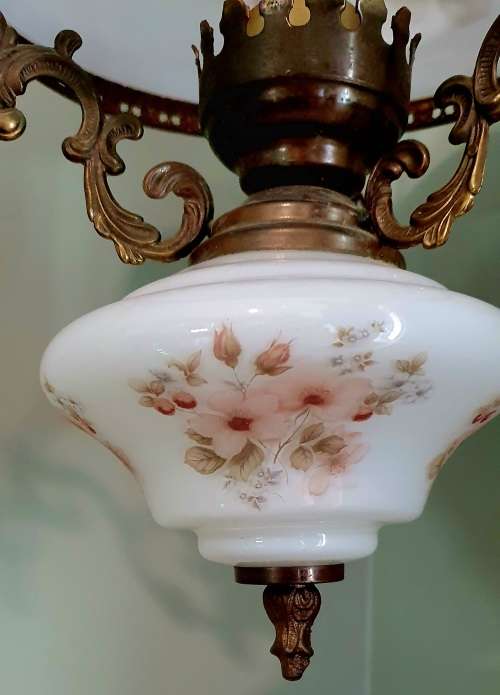 floral Handpainted brass and porcelain chandelier