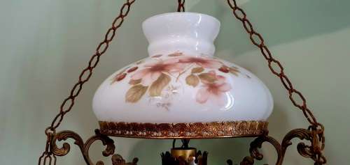 floral Handpainted brass and porcelain chandelier